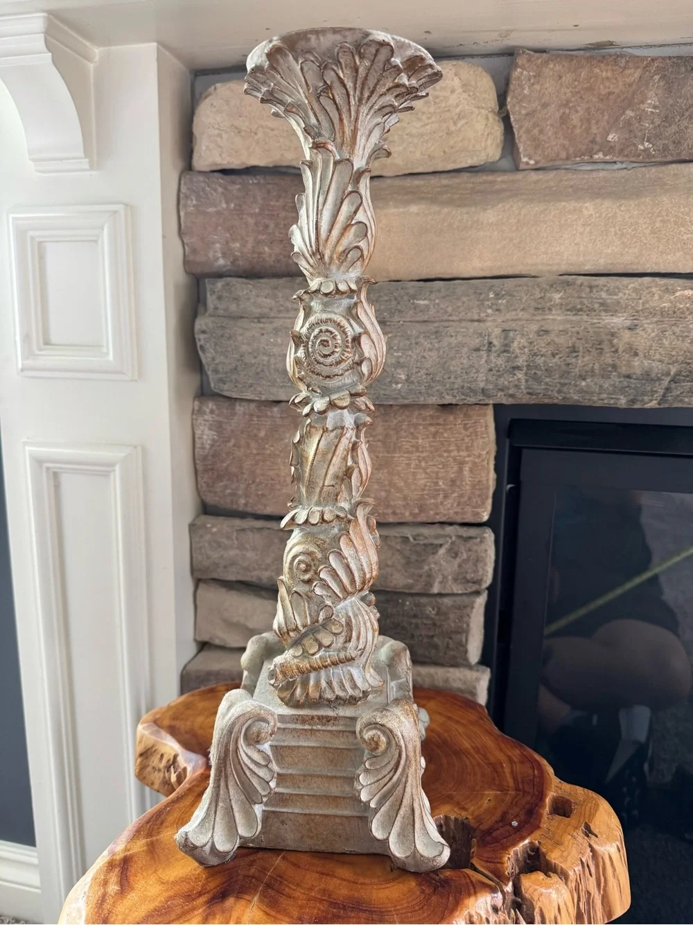 Set of 3 Decorative Coastal Shell Pillar Candle Holders Resin 12” 15” 18”